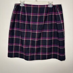 Talbots woman Petites Size 16 Plaid navy/pink A-Line Skirt Wool Blend